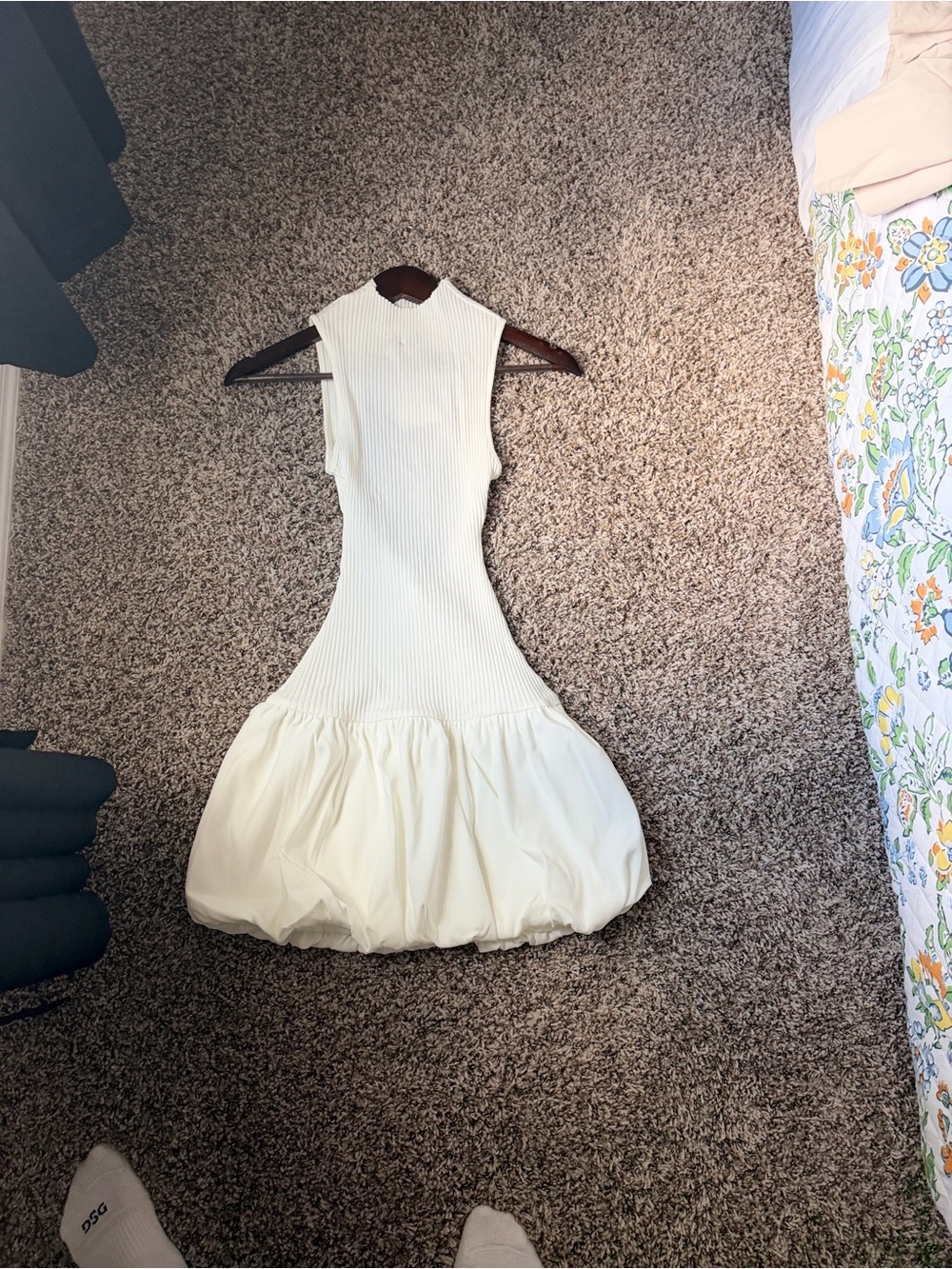 Sleeveless Ivory Ribbed Fit-and-Flare Dress